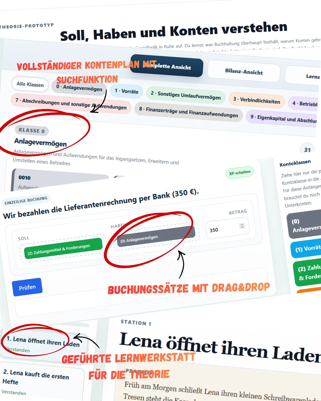Buchungssätze mit Drag and Drop in der Lernapp